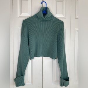 Y2K Forever 21 Turtleneck Sweater Ribbed Cropped Exaggerated Sleeve Women's Sz S